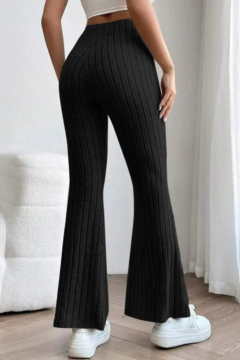 Basic Bae Full Size Ribbed High Waist Flare Pants for Women - Love Salve